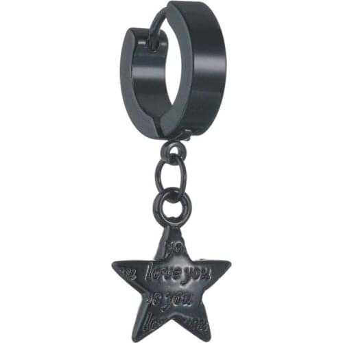 Punk Black Five Star Stainless Steel Stud Earrings For Men and Women Street Pop Hip Hop Gothic Ear Jewelry