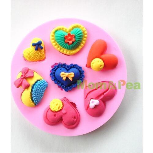 Mom&Pea 0601 Free Shipping Hearts Shaped Silicone Mold Cake Decoration Fondant Cake 3D Mold