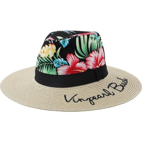 Summer Letter Embroidered Hat Panama Straw Hat Male and Female Printed Sun Hat Sunproof Outdoor Hat