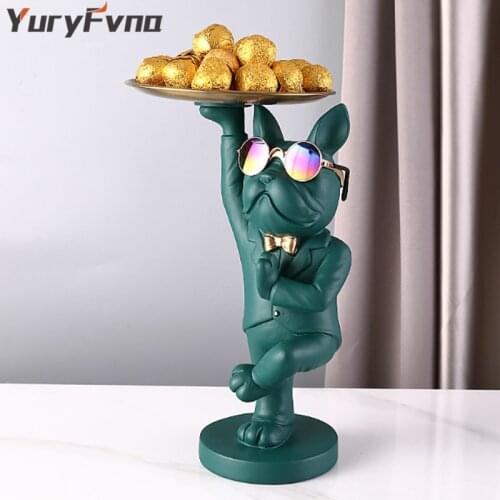 Yoga Standing Bulldog Figurines Abstract Multifunction Storeroom Resin Sculptures Animals for Home Decor Crafts With Glasses