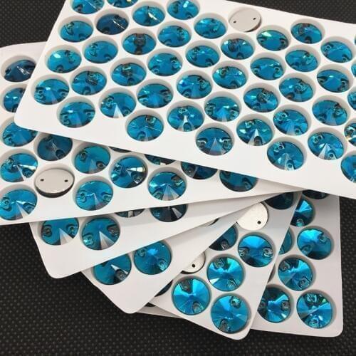 16mm Light Blue Zircon Color Glass Crystal RIVOLI Sew-On Stone FLATBACK Round SEW ON Rhinestones for Dress Clothing accessories