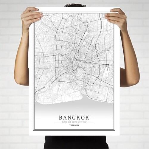 Thailand Black and White City Map Poster Nordic Living Room Bangkok Phuket Wall Art Home Decor Canvas Painting Creative gift
