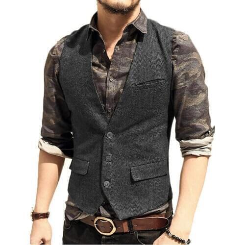 TPSAADE Mens Vest Army Green Slim Fit V Neck Casual Waistcoat Slim Fit Suit Vest Herringbone Tweed Wool Tuxedo Vest For Wedding