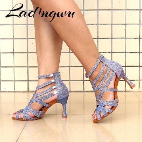 Ladingwu Latin Dance Shoes Chameleon Glitter Fabric Salsa Dance Shoes Women Ballroom Dance Boots Cuba Dance Shoes 2020 New