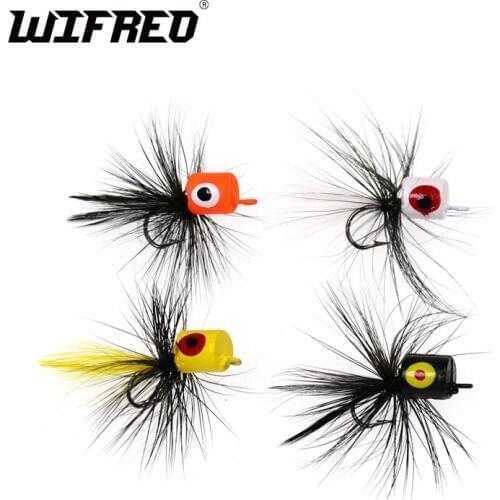 Wifreo 8pcs #10 Popper Fly Floating Poppers Fly Fishing Lure for Panfish Bass Trout Saltwater Species Flies Orange Yellow Black