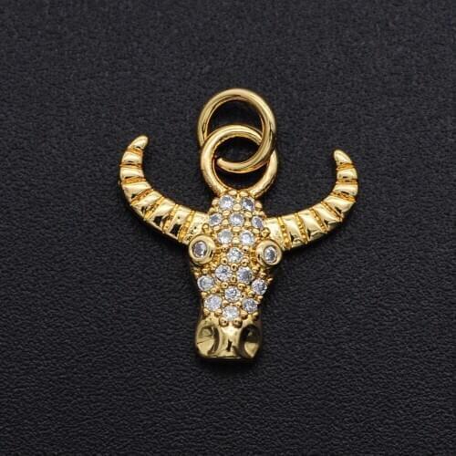 14mm 100% CZ Zircon DIY Jewelry OX Head Charm Pendant Wholesale Jewellwery Finding Supplies Jewellery Accessories