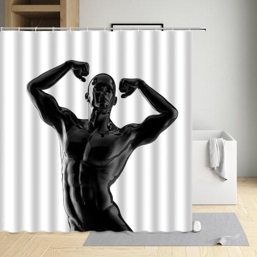 Fitness Male Muscle Shower Curtain Sportsman Shot Put Dumbbells Waterproof Cloth Bathroom Decor Bath Screen With Hooks