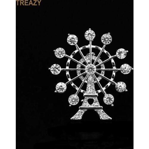 TREAZY Fashion Ferris Wheel Shape Brooches Charm Silver Color Crystal Brooch Pin for Women Costume Accessories