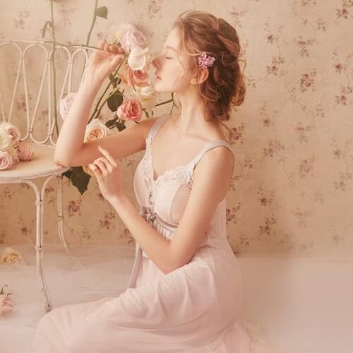 Free Shipping 2019 New Summer Princess Womens Long Nightgown High Quality Modal and Soft Yarn Sleepwear White Vintage Pijamas