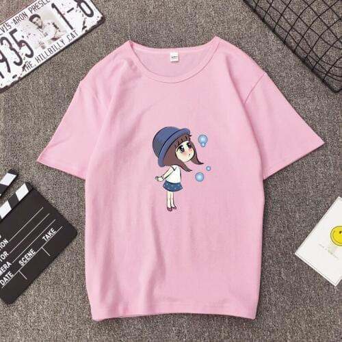 T Shirt Women 2019 New Summer Cartoon Cute Little Girl Print Short-sleeve Womens T-shirt Loose Cheap Clothes Tshirt Vestidos