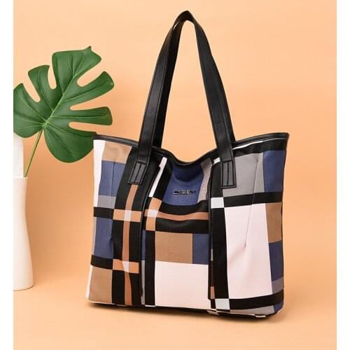 Women Bag Fashion Handbag Pu Leather Shoulder Bags Designer Bags for Ladies Plaid Casual Tote 2021 Large Capacity Shopping Bag