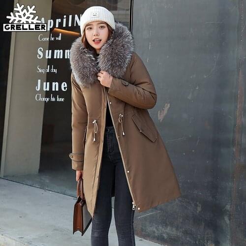 GRELLER Fur Liner Winter Coat Woman 2021 Fashion Winter Jacket Women Long Cotton Padded Outwear Hooded Female Jacket and Coat