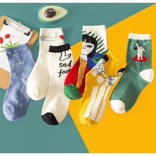 Socks Women Funny Cartoon Girl Patterned Woman Ankle Cotton Socks Short Hipster Casual Creative Cute Socks Art Funny Sox