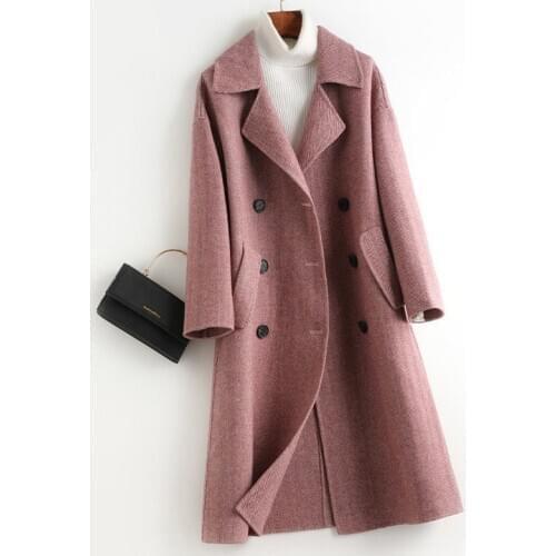 2020 New Autumn Winter Overcoat Women Wool Coats Long Striped Woolen coats Quality Womens Casual Trench Coats Abrigo Mujer Beige