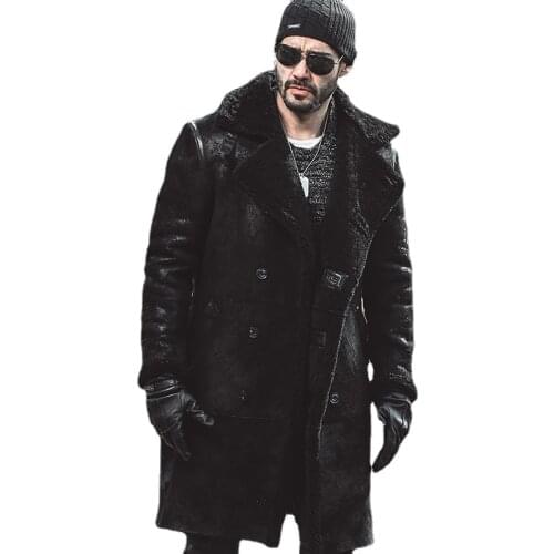 Burst Mens Genuine Leather Coat Long Original Leather Windbreaker Original ecological fur winter jacket men warm leather coats