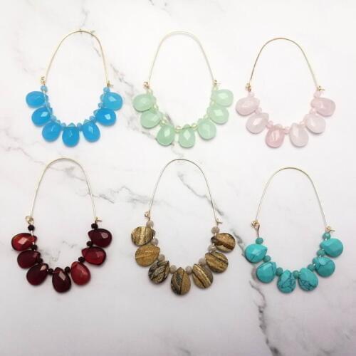 ZWPON Faceted Natural Stone Quartz Teardrop Bib Hoop Earrings for Women Fashion Large Hoop Earrings Jewelry Wholesale