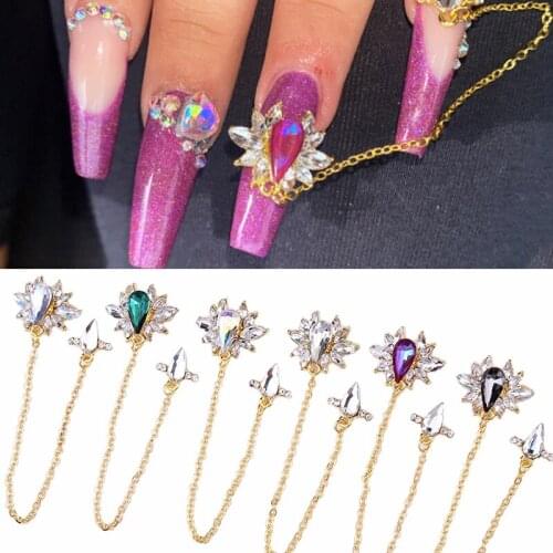 1pcs 3D Metal Nail Art Jewelry Chain 10-17mm Gold Chain Nails Decorations Crystal Manicure Zircon Accessories Diamond Charms H