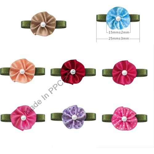 25-15MM Satin Ribbon Foliage Flower With Bead For Packing Cloth Hairbow DIY Crafts 200pcs Free Shipping
