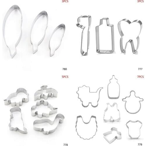 3-7Pcs/Set Stainless Steel Baby Stroller Feeding Bottle Clothes Bib Shape DIY Cookie Cutter Biscuit Mold Baking Decorating Tools
