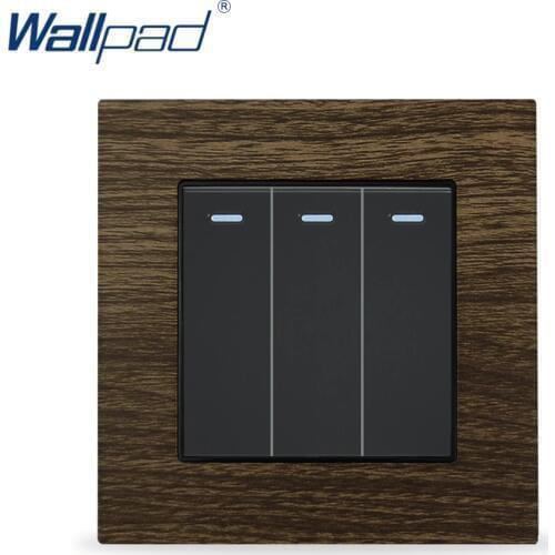 3 Gang 1 Way Switch Wood Metal Panel Push Button Switches Wallpad Luxury Wall Light Switch Interrupteur