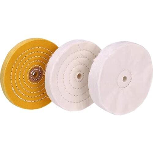 3-Piece 6-Inch Mirror Polishing Wheel Set Cotton Wheel for Bench Grinder Tools with 1/2 Inch Arbor Hole