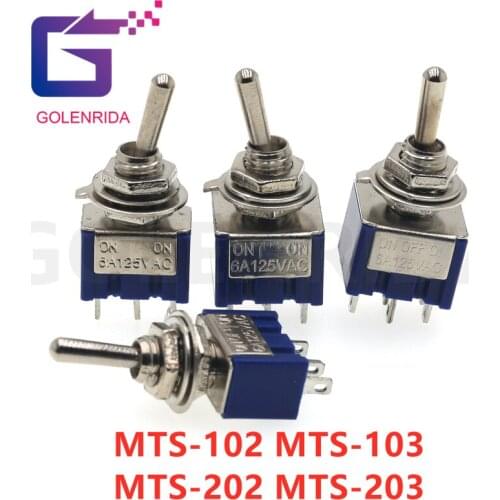 50PCS MTS-102 MTS-103 MTS-202 MTS-203 6A 125V Mini 3/6PIN ON-OFF/ON-OFF-ON Toggle Switches For Switching Lights Motors