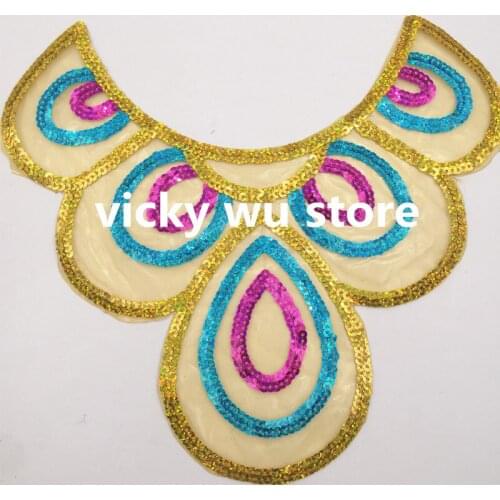 African lace fabric 1pcs Sequined Headwear Gold Beading Collar Metal Sequins Hair accessory Sewing Paillette Flower 26*24 cm