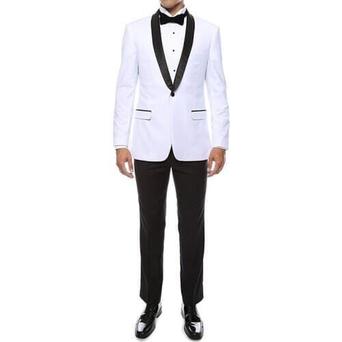 White suits button style of cultivate ones morality man white jacket and black pants suit good-looking with black and white