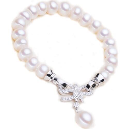 YKNRBPH S925 Trendy Pearl Bracelet Natural White Freshwater Pearl Weddings Gift For Womens