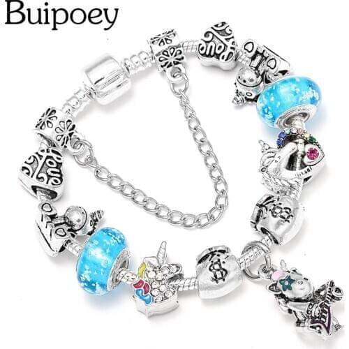 Buipoey Charm Unicorn Bracelet Kids Bracelets For Women Girls Friendship Cute Animal Lucky bag beaded Bracelets Original Jewelry