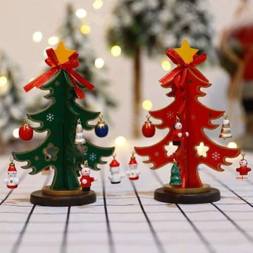 Wooden Christmas Tree Miniature Ornament Gift Craft Home Table Decor 3D DIY Festival Party Window Display Simulation Christmas