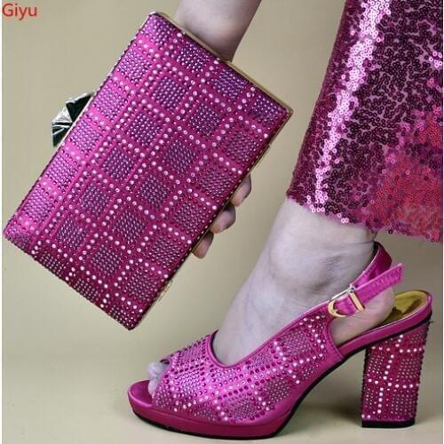 Doershow New Arrival African Wedding Shoes and Bag Set fuchsia Italian Shoes with Matching Bags Nigerian Women party!HMS1-22