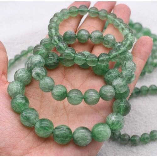8" AA+ Natural Green Fluorite White Floss Crystal Stretch Bracelet