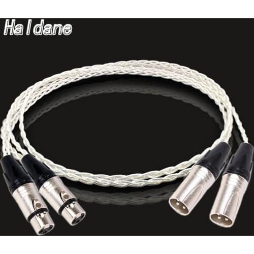 Haladne Pair 8AG Single Crystal Silver HIFI XLR Male to Female Leads Balanced Audio Cable for Amplifier CD player