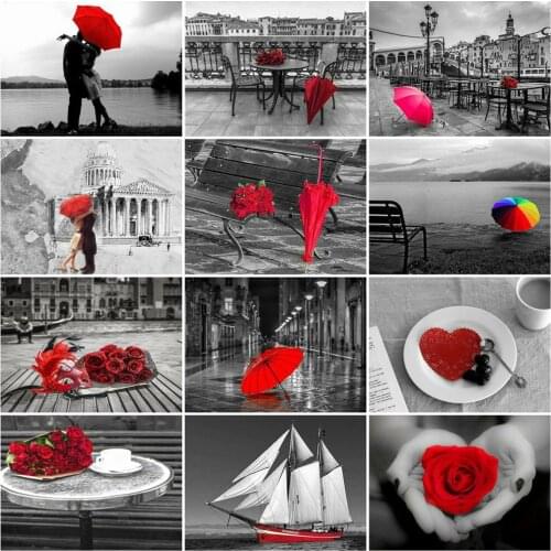 HUACAN 5D Diy Diamond Painting Full Drill Red And Black Scenic Home Decoration Embroidery Handmade Gift