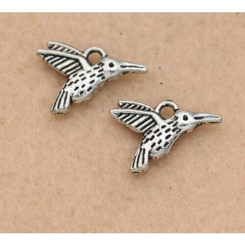 KJjewel Antique Silver Plated Bird Charm Pendant fit Bracelet Necklace Jewelry Findings DIY Making Accessories 17x12mm