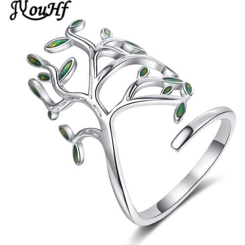 JYouHF Elegant Big Green Leaf Open Rings for Women Female New Fashion 925 Sterling Silver Adjustable Ring Jewelry for Party Gift