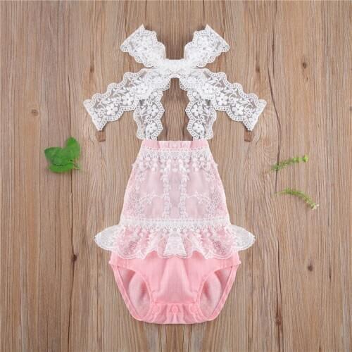 0-24M Infant Baby Girls Halter Romper Summer Backless Lace Up Ruffle Tutu Jumpsuit One-Piece Clothes