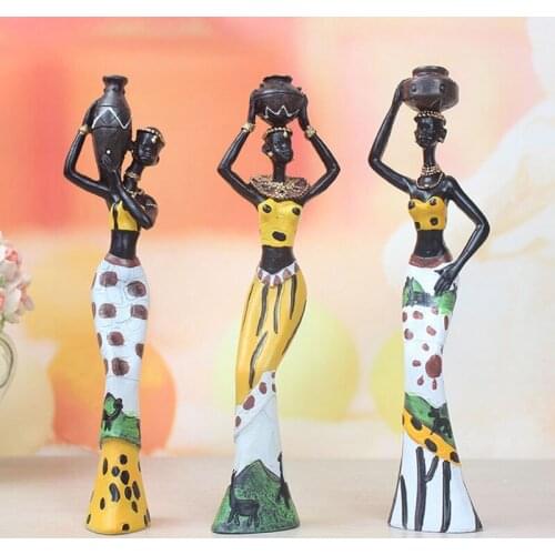 3Pcs Retro Vase African Woman Statue Exotic Resin Culture Figurines Set for Home Hotel Living Room Decoration Craft Ornaments