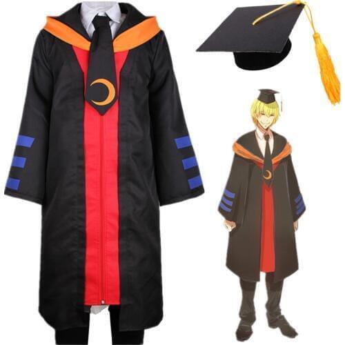 Anime Assassination Classroom Korosensei Cosplay Costume Shirt Cloak Robe Pants Hat Bachelor Gown Full Set Outfit Suit Women Men