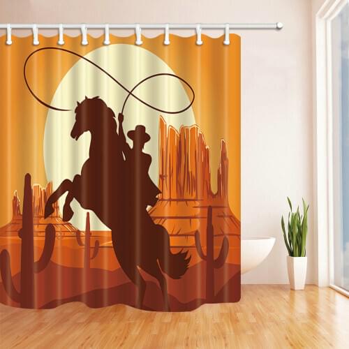 Cowboy Shower Curtain Waterproof Polyester Fabric 3D Bath Curtain Home Bathroom Curtain 180*200cm with 12 Hooks