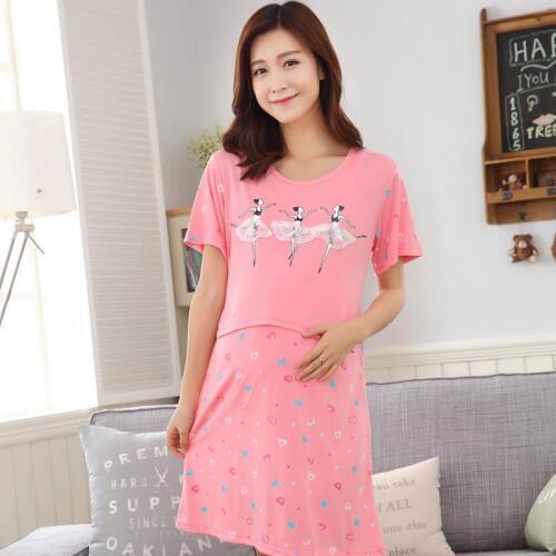 Pregnancy Nightdress Maternity Cartoon Breastfeeding Nightdress Cotton Maternity Sleepwear Casual Pregnant Nursing Nightgown