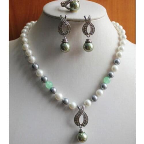 Fashion Mixed Colors Pear/Jade Stone Necklace Earring Ring(7/8/9)Jewelry Set Natural jewelry