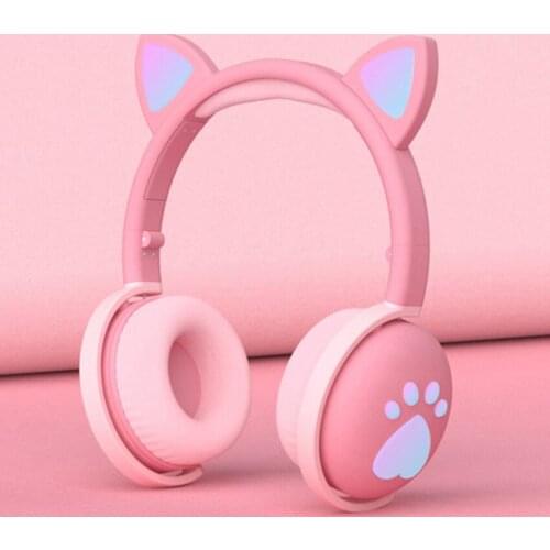 Cat Ear Bluetooth 5.0 Headphones casque Music Stereo Bass Cute Kids Foldable Wireless Headset with Mic & LED Light