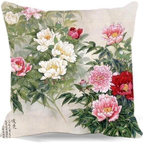 Peony Flower Patterns Cotton Polyester Sofa Cushion Cover Perfect Quality Home Decoration Housewarming Gift Car Pillow case