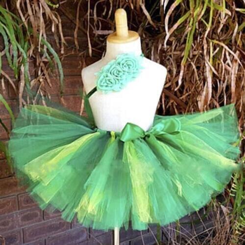 Baby Girls Green Tutu Skirt for Children Ballet Dance Girls Tutu Skirt Fluffy Party Tutu Skirts with Flower Headband