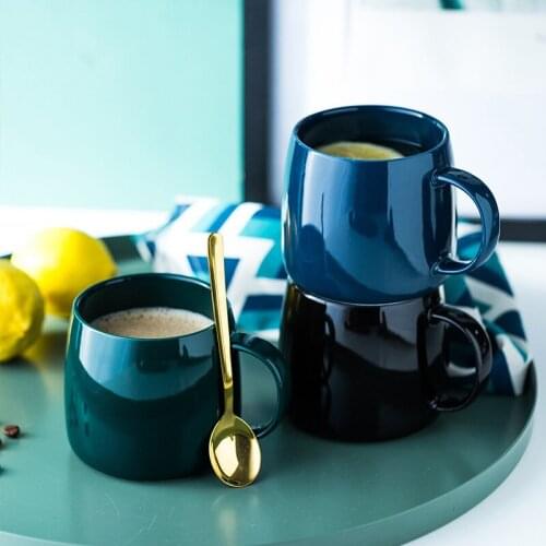 European Style Solid Bright Color Ceramic Coffee Mug with Handle Porcelain Office Teacups Household Milk Tea Water Cup Drinkware