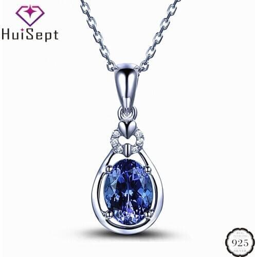 HuiSept Fashion Necklace 925 Sterling Silver Jewelry Sapphire Emerald Gemstone Pendant Accessories for Women Wedding Engagement