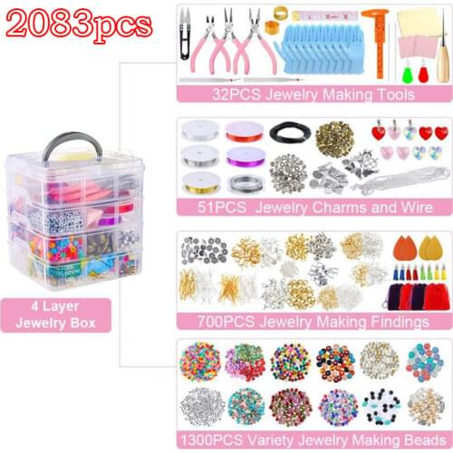 2083pcs/Set DIY Jewelry Making Supplies with Clear Storage Box Beading Wire Plier Beads Charms Findings Making Tools Accessories