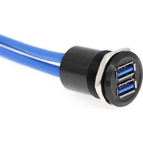 25mm metal panel mounted double USB connector/USB socket with extend cable(60cm,150cm,200cm)